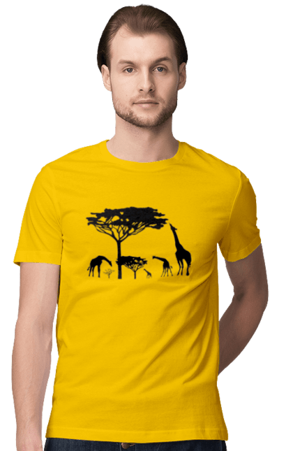 Футболка чоловіча з принтом "Жирафи І Дерева". Дерева, жираф, жирафа, тварини. futbolka.stylus.ua