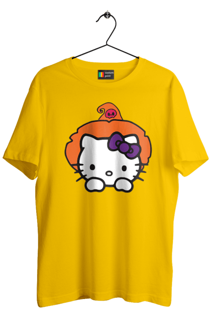 Men's t-shirt with prints Hello Kitty Halloween. Brand, cat, character, halloween, hello kitty, kitten, kitty, witch. 2070702