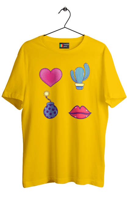Men`s t-shirt with prints Heart, Cactus, Bomb, Lips. Bomb, cactus, lips. 2070702