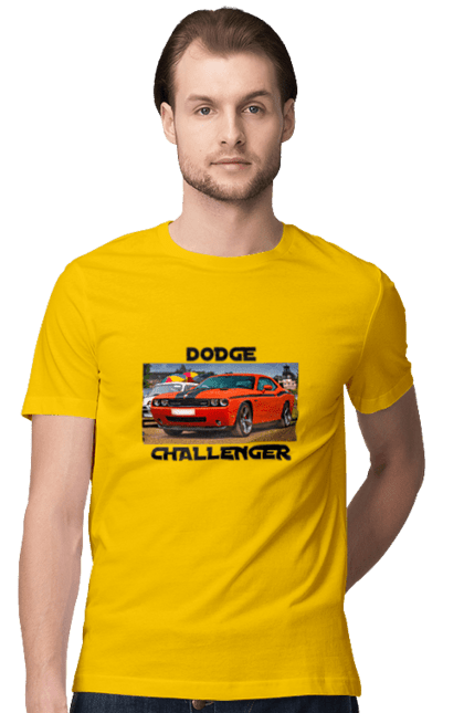 Футболка чоловіча з принтом "Додж челенджер". Авто, автомобіль, американська легенда, додж челенджер, класичне авто, культовий автомобіль, масл кар, потужний автомобіль. 2070702