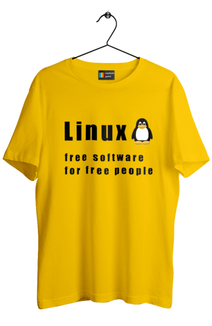 Футболка чоловіча з принтом "Linux Вільний Для Вільних". Linux, адміністратор, айті, айтішник, безкоштовна, безкоштовно, вільна, доступність, незалежність, операційна система, ос, пінгвін, програміст, програмне забезпечення, свобода, сервер, сисадмін, система, системний адміністратор, софт, текст, чорний. 2070702