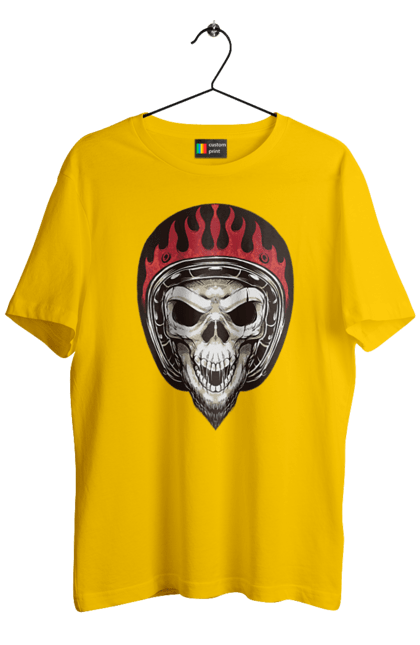 Men`s t-shirt with prints Skull in a motorcycle helmet. Helmet, moto, skeleton, skull. 2070702