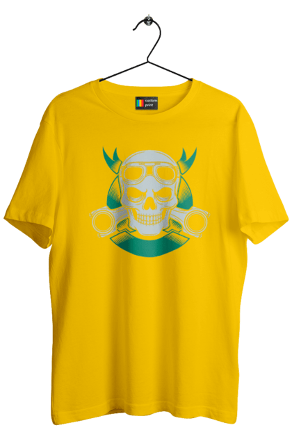 Футболка чоловіча з принтом "череп мотолюбитель". Байк, мото, окуляри, череп. 2070702