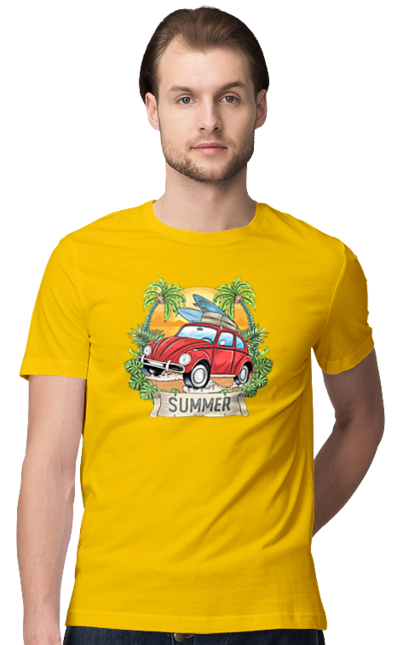 Футболка чоловіча з принтом "Літо, Машина І Пальми". Відпочинок, літо, машина, пальми. 2070702