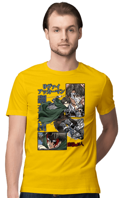 Men's t-shirt with prints Attack on Titan Levi. Ackerman, anime, attack on titan, levi, manga, shingeki no kyojin, survey corps. 2070702