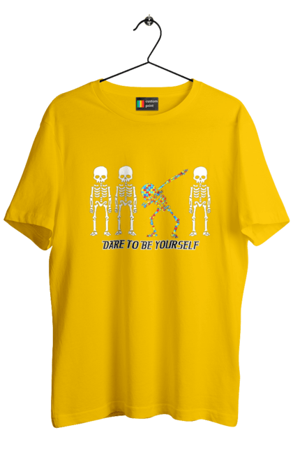 Men's t-shirt with prints Dare to be yourself. Be yourself, creativity, dancing skeleton, individuality, personality, self-expression, skeleton. 2070702