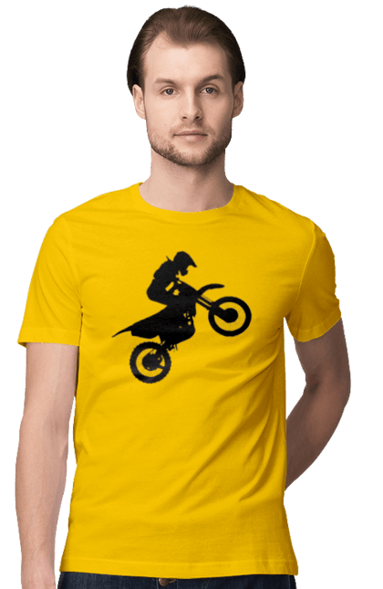 Футболка чоловіча з принтом "Силует Мотоцикліста". Мотоцикл, мотоцикліст, шолом. 2070702