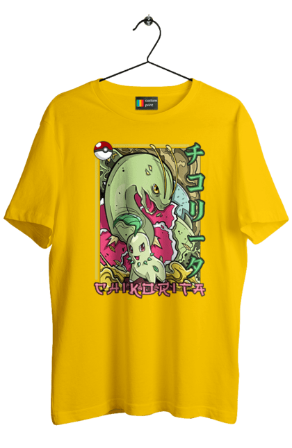 Men's t-shirt with prints Pokemon Chikorita. Anime, chikorita, games, nintendo, pokemon, pokemon go. 2070702