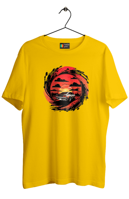 Футболка чоловіча з принтом "Феррарі на заході сонця". Авто, автомобіль, машини, феррарі. 2070702