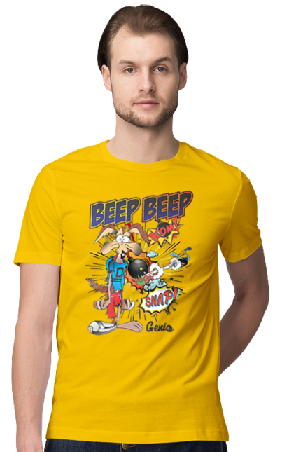 Men's t-shirt with prints Wile E. Coyote. Animal, cartoon, comedy, coyote, looney tunes, merry melodies, wile e. coyote. 2070702