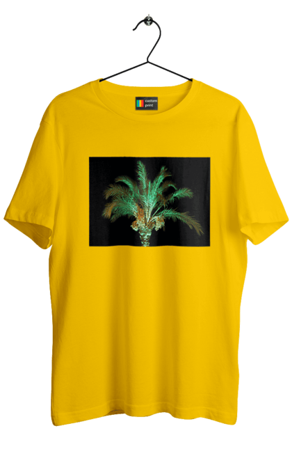 Футболка чоловіча з принтом "Фінікова Пальма Вночі". Берег, відпочинок, відпустка, зелений, море, ніч, оазис, океан, острів, пальма, південь, подорож, пригоди, тропіки, фінікова, чорне. 2070702