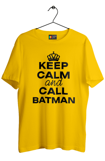 Футболка чоловіча з принтом "Keep Calm and Call Batman чорна". Бетмен, з написами, зберігай спокій, меми, популярні, прикольні. 2070702