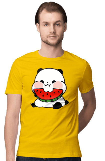 Футболка чоловіча з принтом "Задоволена панда їсть кавун". Задоволена панда, кавун, панда. CustomPrint.market