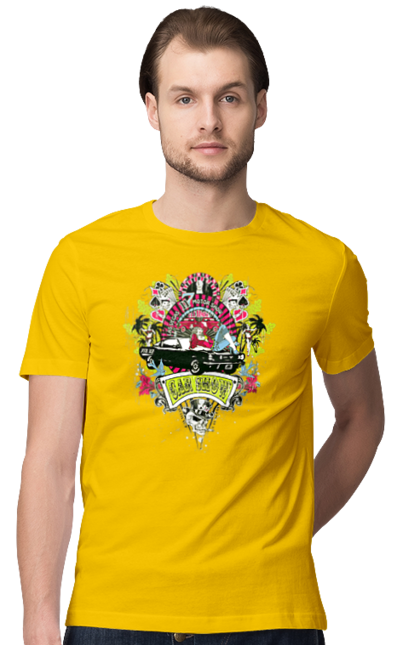 Футболка чоловіча з принтом "Автомобільне Шоу, Літо". Автомобіль, гроші, карти, пальма, шоу. 2070702