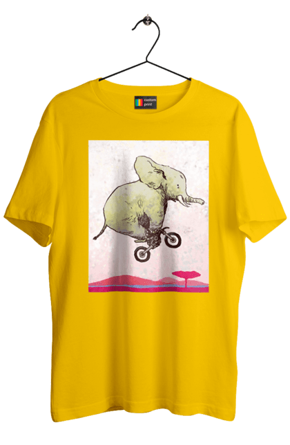 Men`s t-shirt with prints Elephant On A Motorcycle. Elephant, flight, motorcycle. 2070702