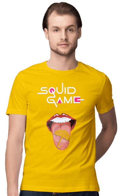 Men's t-shirt with prints Squid Game. Dalgona, netflix, squid game, sugar honeycombs, tv series. 2070702