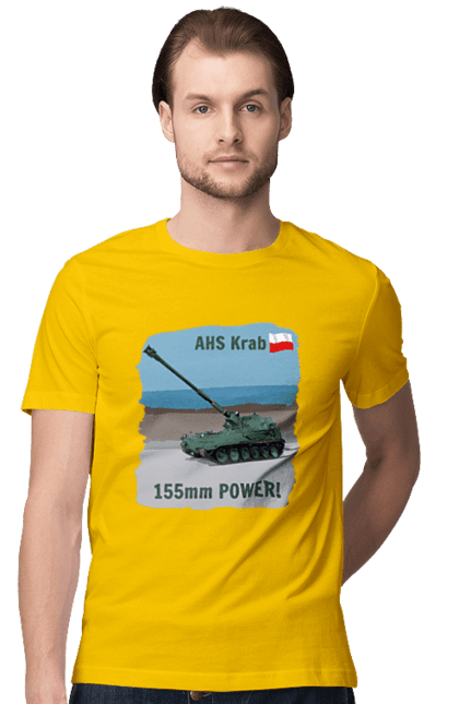 Футболка чоловіча з принтом "155mm Power! САУ Krab оливковий". Ahs krab, артилерія, гаубиця, краб, польща, сау. 2070702