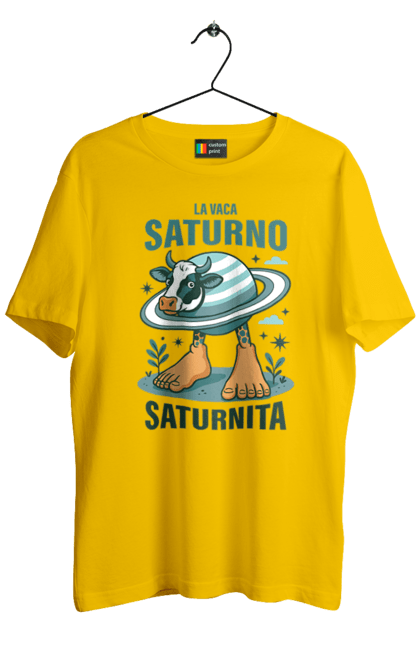 Футболка чоловіча з принтом "Lavaca Saturno Saturnita". Брейнрот, італійська гнилизна мозку, італійський брейнрот, італійський мем, італійські меми, корова сатурн, ла вака, ла вака сатурно, лавака сатурно, сатурно сатурніто. 2070702