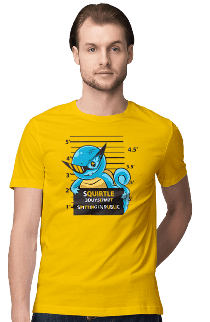 Men's t-shirt with prints Pokemon Squirtle Mugshot. Anime, games, mugshot, nintendo, pokemon, pokemon go, squirtle. 2070702