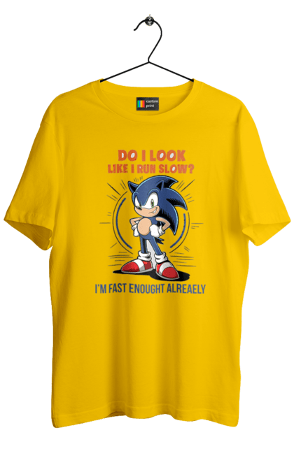 Men's t-shirt with prints Sonic the Hedgehog. Comic, hedgehog, mascot, multisterial, sega, sonic, sonic the hedgehog, video game. 2070702