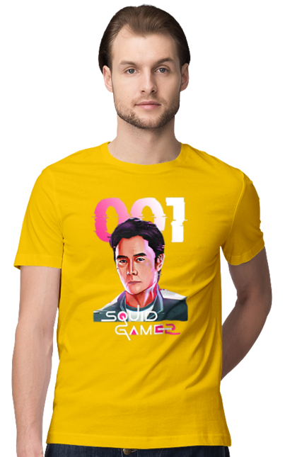 Футболка чоловіча з принтом "Гра в кальмара Хван Ін Хо". 001, front man, netflix, squid game, гра в кальмара, гравець 001, нетфлікс, серіал, фронтмен, хван ін хо. 2070702