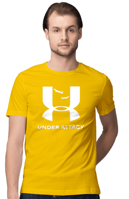 Футболка чоловіча з принтом "Under Attack white". Андер армор, бренди, гумор, приколи, прикольні, ундер армор. 2070702