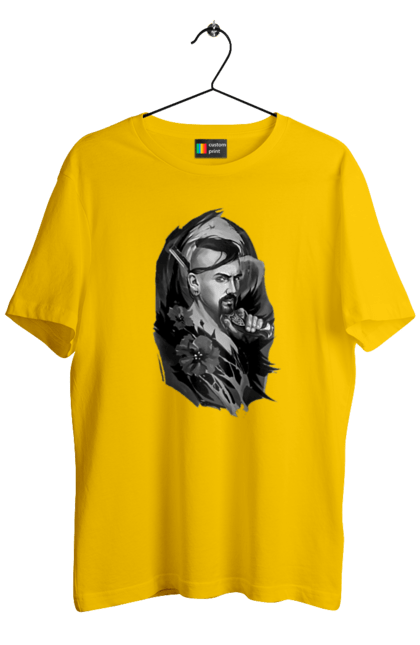 Футболка чоловіча з принтом "Козак". Вуса, квітки, козак, пістолет, справжній українець, чуб. 2070702