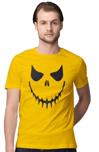 Men's t-shirt with prints Halloween pumpkin face. Costume, halloween, holiday, october, october 31, pumpkin, scary, sweets, trick or treat. 2070702