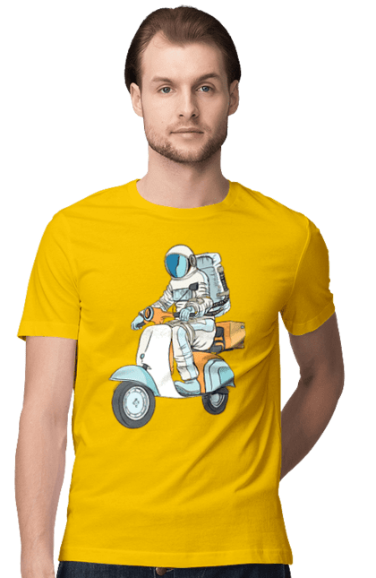 Men`s t-shirt with prints Astronaut on a motorcycle. Cosmonaut, motorcycle, space. 2070702