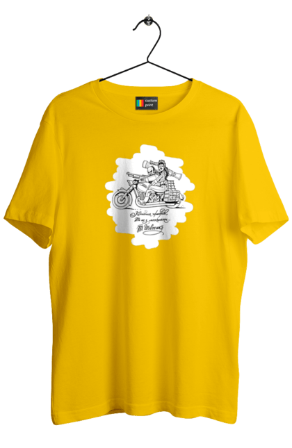 Футболка чоловіча з принтом "Шевченка на мотоциклі". Вірш, енеїда, книги, кобзар, мотоцикл, українка, шевченка. 2070702