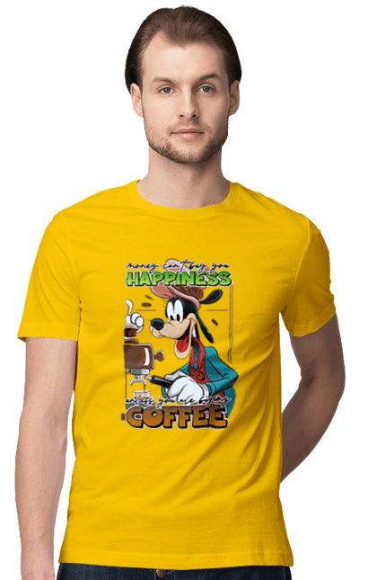 Men's t-shirt with prints Goofy Coffee. Animated series, cartoon, coffee, cup, disney, dog, goofy. 2070702