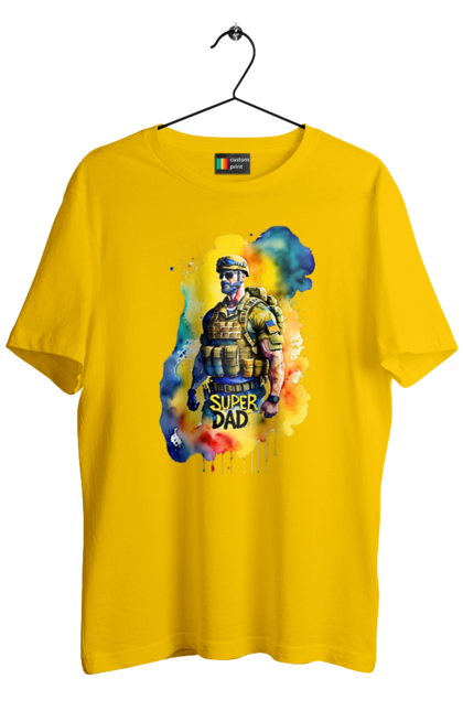 Футболка чоловіча з принтом "Супер тато ЗСУ". День батька, день тата, зсу, люблю тата, супер, супер тато, супер тато зсу, тато, тато зсу, україна. 2070702