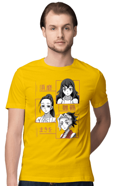 Men's t-shirt with prints Demon Slayer Hinatsuru, Makio and Suma. Demon slayer, hinatsuru, makio, suma, tengen. 2070702