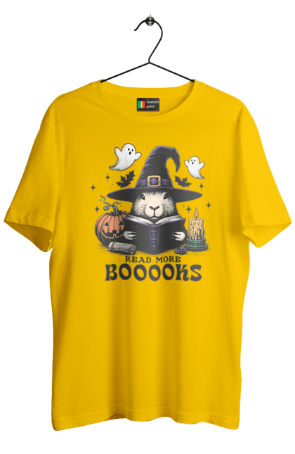 Men's t-shirt with prints Capybara Halloween. Animal, capybara, ghost, halloween, holiday, moon, pumpkin, rodent, witch. 2070702