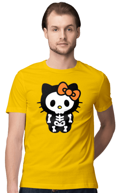 Men's t-shirt with prints Hello Kitty Halloween. Brand, character, halloween, hello kitty, kitten, kitty, skeleton, zombie. 2070702