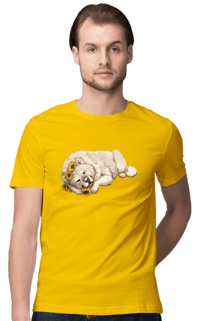 Футболка чоловіча з принтом "Пес і соняшник". Квітка, пес, собака, соняшник. CustomPrint.market