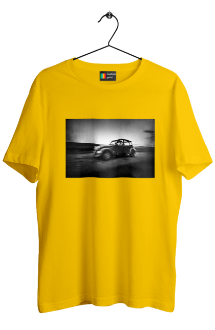 Футболка чоловіча з принтом "Ретро машина чб". Авто, ретро, ретро машина, чорно біла машина. 2070702