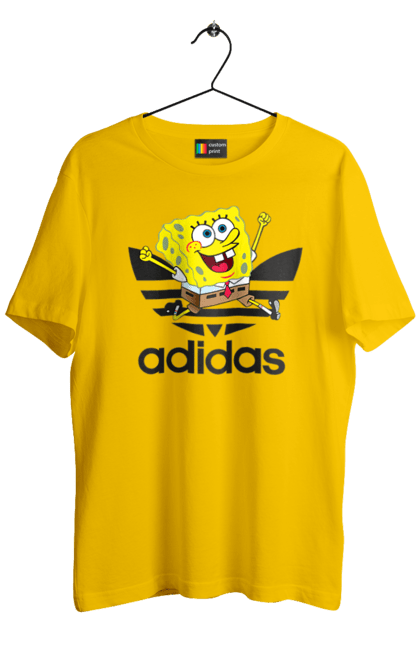 Футболка мужская с принтом Adidas Губка Боб. Adidas, spongebob, адидас, баскетбол, губка боб, мультик, мультсериал, мяч, спанч боб, спорт. 2070702