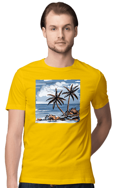 Men`s t-shirt with prints Palm Trees And Sky. Clouds, palm trees, sea, sky. 2070702