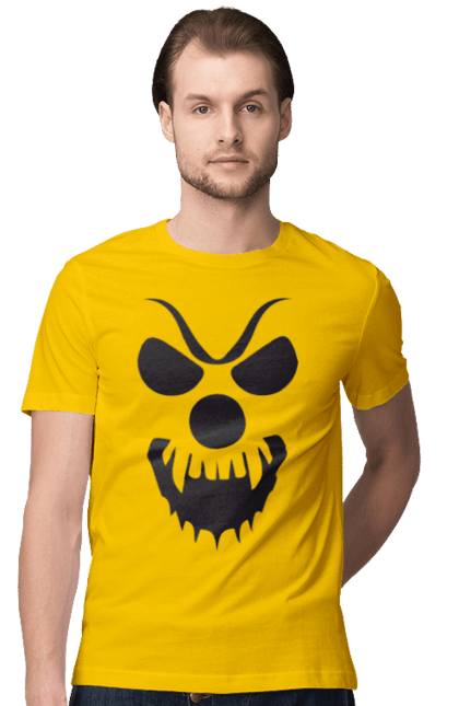 Men's t-shirt with prints Halloween pumpkin face. Costume, halloween, holiday, october, october 31, pumpkin, scary, sweets, trick or treat. 2070702