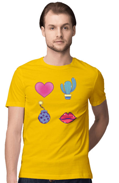 Men`s t-shirt with prints Heart, Cactus, Bomb, Lips. Bomb, cactus, lips. 2070702