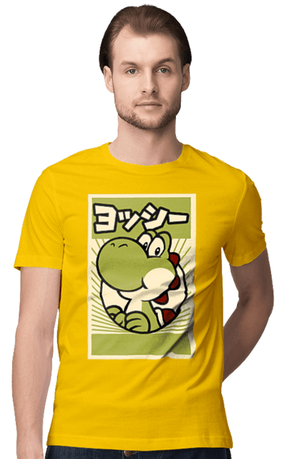 Men's t-shirt with prints Mario Yoshi. Character, dinosaur, games, mario, nintendo, super mario world, yoshi. 2070702