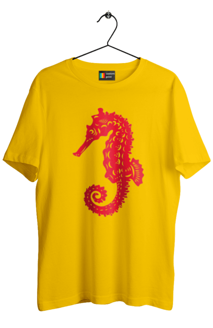 Футболка чоловіча з принтом "Морський коник". Відпочинок, квіти, літні канікули, літо, море, морський коник, морські жителі. 2070702