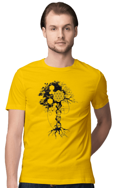 Футболка чоловіча з принтом "Древо життя". Геном людини, дерево життя, золотий перетин, квітка життя, сакральна геометрія, таємниця світобудови, таємниця числа фібоначчі, число бога, число фібоначчі. 2070702
