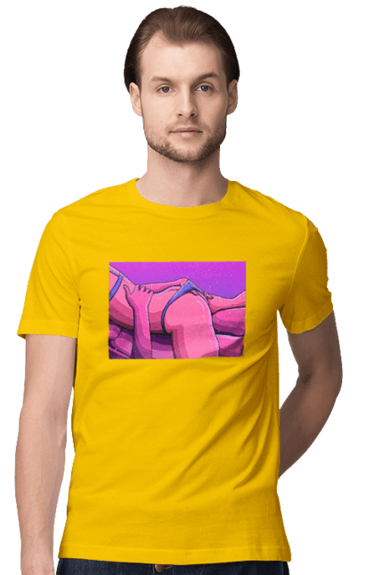 Men`s t-shirt with prints Removing Panties From Girls. Body, naked, shorts. 2070702