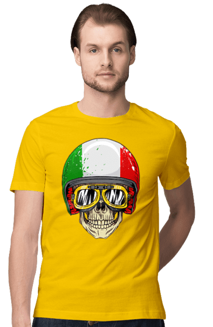 Футболка чоловіча з принтом "Череп в мотошоломі". Мото, окуляри, череп, шолом. 2070702