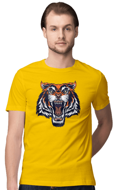 Футболка чоловіча з принтом "Сердитий оранжевий тигр". Голова тигра, джунглі, злий тигр, сердитий тигр, тигр. CustomPrint.market