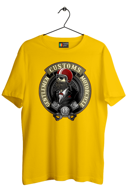 Men`s t-shirt with prints Gentlemen motorcycle. Gentleman, helmet, motorcycle, skull. 2070702