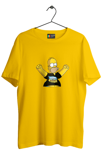 Футболка чоловіча з принтом "Сімпсон та російський корабель". Війна, гомер, гомер сімпсон, марка корабель, патріот, перемога, російський корабель, сімпсон, україна. 2070702