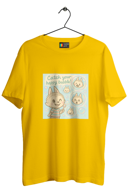 Футболка чоловіча з принтом "Лабубу". Бульбашки, грайливо, каваї, казково, лабубу, милаілюстрація, ніжнікольори, пастельнамистецтво, щасливі бульбашки. 2070702